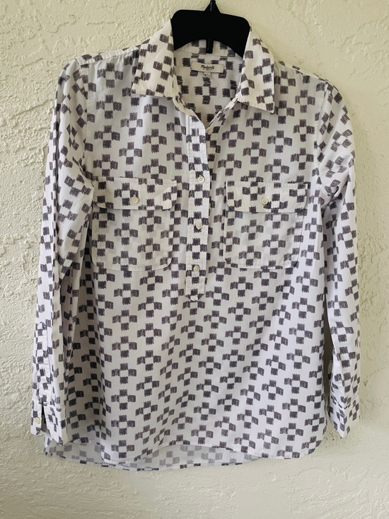 Madewell Tops - Madewell Women’s Size S Grey & White Geometric Print Long Sleeve Blouse.